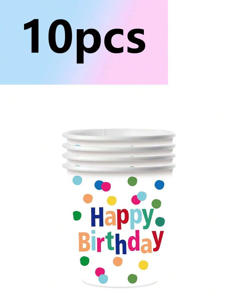 10pcs Birthday-Themed Tableware Set For Festive Parties And Picnics Includes Paper Plates, Cups And Napkins Essential For Camping And Travel Birthday Party Supplies Atmosphere Decoration Props - Multicolor - View 7