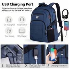 UKEIN 1PC Bagsure Travel Laptop Backpack, Business Water Resistant Laptop Backpack With USB Charging Port, College Bag For Men & Women - Màu xanh lam - Xem 2