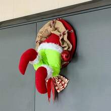 Corona navideña para puerta, guirnalda artificial de peluche con forma de ladrón y lazo para la puerta principal - Multicolor - Ver 3