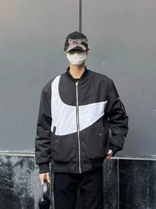 Nike Sportswear Swoosh Therma FIT Reversible Loose Woven Flight Jacket, Unisex DD6056-010 - Black - View 10