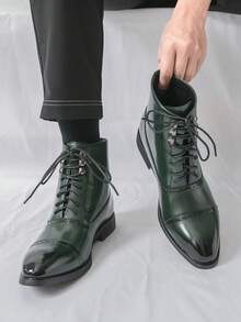 Giày Oxford nam, giày Chelsea kiểu Anh cổ điển, giày cao cổ buộc dây công sở. - màu xanh lá - Xem 8