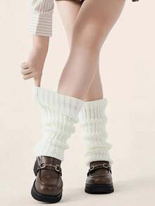 1/2 Pairs Of Women's Leg Warmer, White Knitted Warm Calf Socks, Suitable For Autumn And Winter - Multicolor - View 7