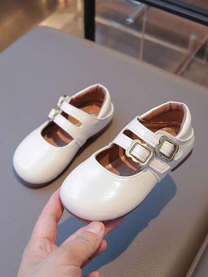 Girls White Genuine Leather Mary Jane Shoes, White British Style Formal & Casual Fashionable Leather Shoes