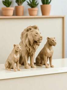 Lion Family Sculpture Kit Decorative Luxury - Modern For Living Room Office Bedroom Exclusive Sophisticated Gift - 摩卡棕 - 查看 2