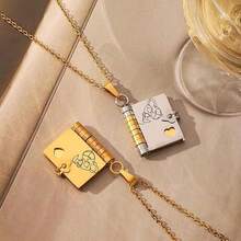 Collar de libro para nieta, colgante de libro de oro y plata con mensaje oculto, collar de 6 páginas, metal mixto, delicado, moderno, impermeable, de acero inoxidable, regalo de joyería significativo - Tono dorado completo - Ver 6