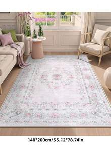 1pc Fluffy Luxurious Soft Bohemian Vintage Pink Area Rug, Non-Slip Machine Washable, Velvet Surface + TPR Bottom, Perfect For Living Room, Bedroom, Hallway - Elegant Courtyard Design, Adorned With Baroque Pattern, Indoor Mat | Non-Slip Backing, Living Room Carpet - màu hồng nhạt - Xem 9