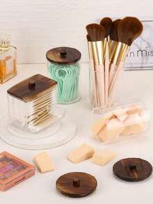 4 Packs Qtip Cosmetic Containers, 10/7 Ounce Round Cosmetic Cleaning Swab Dispenser, Medicine Bottle With Bamboo Lid For Organization And Storage,For Holiday Beach, Bathroom Collection, Bedroom Collection, Large Capacity