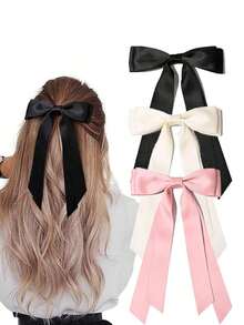 3pcs Satin Bow Hair Clips, Pink Hair Ties, Metal Butterfly Hair Accessories, Hair Claws, Hair Clips For Women & Girls, Valentine's Day Gift, Head Accessories 80JB - 多色 3 - 查看 2