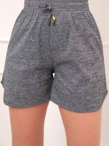 Plain Ribbed Shorts – Versatile Look - Gris - Voir 7