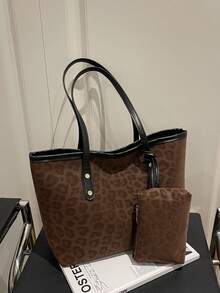 2pcs Minimalist Fashion Faux Crocodile Leather Tote Bag Set, Color Block Buckle Decor, Large Capacity Versatile, Crossbody Bag, Coin Purse, Suitable For Commuting, Shopping, All Season, Practical Minimalist Style Women's Choice - Multicolor - View 13