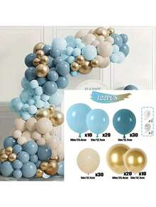 134pcs/Set Gray Blue Balloon Arch & Wreath Set, Including Gray Blue, Beige, Metallic Gold Balloons, Suitable For Bridal Shower, Gender Reveal Party, Birthday Party, Baby Shower, Home Party Decor, Gifts - Multicolor - View 14