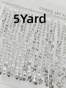 10厘米宽银色亮片流苏蕾丝缎带，适用于肚皮舞裙、派对礼服、DIY缝纫工艺品 - 1码或3码（90厘米/2.7米） - 銀色 - 查看 14