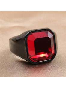 Stainless Steel Ring With Red Zirconia Stone, Suitable For Daily Wear, Parties, And Casual Outings - Black - View 5