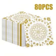 80/40/20 szt. 13 * 13-calowe złote serwetki jednorazowe z wzorem róż i mandali, odpowiednie na Boże Narodzenie, imprezy noworoczne lub wesela tematyczne, przyjęcia urodzinowe, uroczystości świąteczne, kolacje rodzinne, pikniki na świeżym powietrzu, papier dekoracyjny do restauracji i kawiarni