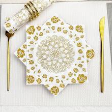 80/40/20 szt. 13 * 13-calowe złote serwetki jednorazowe z wzorem róż i mandali, odpowiednie na Boże Narodzenie, imprezy noworoczne lub wesela tematyczne, przyjęcia urodzinowe, uroczystości świąteczne, kolacje rodzinne, pikniki na świeżym powietrzu, papier dekoracyjny do restauracji i kawiarni