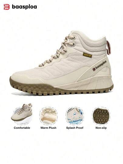 baasploa Women's Plush Lining Thick Sole Elevated Sneakers - A Must-Have Fashionable Winter Outdoor Item, Women's Outdoor Lace-Up Boots, Fashionable And Comfortable Leather Waterproof Wear-Resistant Non-Slip High-Top Travel Hiking Work Boots, Women's Shoes, Thick-Soled Sneakers, Winter Boots, Women's Shoes, Plush Boots, Platform Shoes, Peace Shoes, Brand Sports Shoes, Casual Shoes