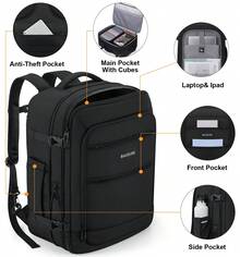 UKEIN 5PCS Travel Backpack Carry On Backpack 42L Flight Approved, Expandable Laptop Backpack With Packing Cubes & Shoe Pocket, Water Resistant Luggage Backpack For Men Women, TSA Approved, Large Backpack - 黑色 - 查看 4