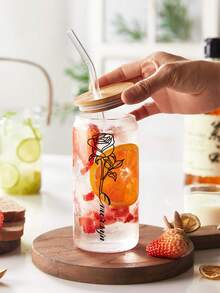 1pc 500ml Personalized Name Custom Large Capacity Glass Cup With Straw & Straw Brush, Bamboo Lid, Mother's Day Gift, Cooling Drink/Coffee/Beverage Cup, Customizable Name, Beer/Juice/Milk/Iced Coffee Cup - Gift For Friends, Couples, Parents, Mother, Classmates, Multi-Functional, Ornamental, Reusable, Exquisite, Stylish, High-Quality, Colorful, Modern, Custom, Personalized, Unique, Ideal Gifts For Him, Ideal Gifts For Her, Boyfriend, Dad, Girlfriend, Mom, Family, Friends, Tea Room, Home, Garden, Office, Brunch-Ready,Home & Living,Christmas Home Atmosphere,Souvenirs,Chic Design