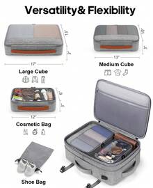 UKEIN 5PCS Travel Backpack Carry On Backpack 42L Flight Approved, Expandable Laptop Backpack With Packing Cubes & Shoe Pocket, Water Resistant Luggage Backpack For Men Women, TSA Approved, Large Backpack - Nâu tro - Xem 2