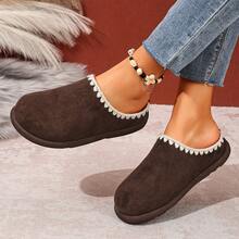 نعال نسائية كاجوال للخارج موديل 2025، لون أحادي ذو بطانة فرائية رجعية، للارتداء المنزلي في فصلي الخريف والشتاء