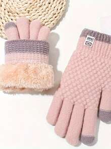 1 Pair Women's New Thick Thermal Lined Warm Touchscreen Gloves, Winter Cycling Windproof Cold-Proof Mittens - Multicolor - View 6