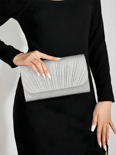 1pc YMI STYLE Luxury Evening Bag, Elegant Metallic Chain Flap Square Handbag, Designed For Women, Ladies, Party Girls, Brides, Perfect For Parties, Weddings, Galas, Formal Events, Best Gift For Women, Mothers, Teachers, Friends, Bridesmaids