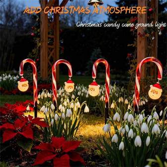 1 set de 4 luces de bastón de caramelo, luz de suelo estilo E para el césped, 8 modos de iluminación, luz cálida, decoraciones navideñas para exteriores independientes para patio, jardín y exhibiciones festivas, decoraciones navideñas (sin baterías)