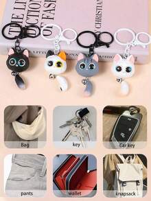 1PC Cat Keychain,Women's Kitten Keychain,Keychain Accessories,Keychain Pendant,Men's Keychain,Cute Big Eyed Cat Keychain