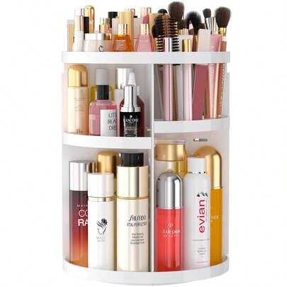 360 Large Rotating Makeup Organizer Countertop, Clear Acrylic Makeup Organizers, Organizador Perfumes, 7 Layers Large Make Up Organizer, Huge Storage Fits For Vanity And Bathroom (White, Small)