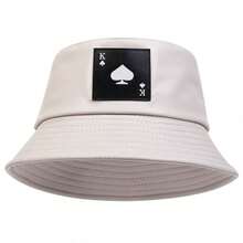 1顶男士PU皮革黑桃印花渔夫帽，时尚休闲帽，适合春季、秋季郊游、旅行、海滩、派对等场合。 - 彩色 - 查看 11