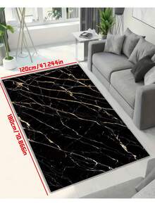 1pc Luxury Black & Gold Marble Texture Bath Mat, Small Rug - Black - View 13