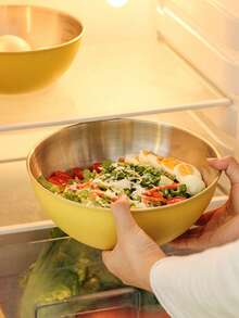 Powcan Juego de tazones de acero inoxidable para mezclar, 3 piezas encajables para cocinar, hornear, preparar ensaladas y preparar comidas | Diseño apilable, fácil de limpiar, duradero y versátil para la cocina. - Conjunto de 3 piezas amarillo - Ver 10