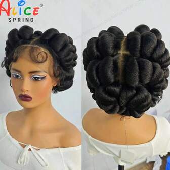 Peluca trenzada de encaje sintético natural de 6 pulgadas, corta y linda, hecha a mano con trenzas bantú sin nudos