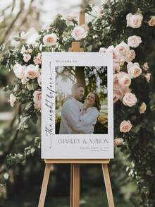 Plantilla de cartel de bienvenida para bodas, plantilla de cartel de bienvenida con foto moderna, póster imprimible de recepción de bodas - Multicolor - View 6
