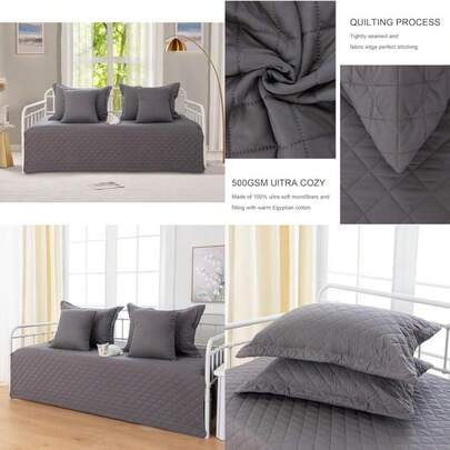 Feyocn - Juego de funda para sofá cama de 5 piezas, color gris, para cama individual y acogedor para todas las estaciones, colcha de cama de doble cara, funda de cama de día con estampado geométrico, cama individual con 4 fundas de almohada, 39 x 75 pulgadas(Gris Oscuro 39"x75")