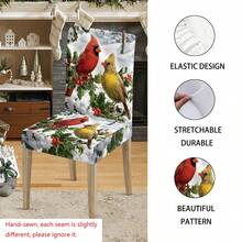 1pc/Set Christmas Bird Milk Silk Stretch Chair Cover, Christmas Restaurant Seat Decoration, Christmas Party Decor, Christmas Home Decor - Multicolor - View 4