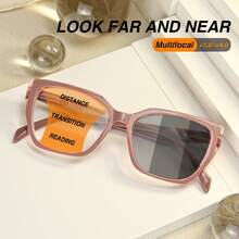 1pc Photochromic Multifocal Reading Glasses, Color-Changing Bifocal Lens, Romantic Pink Cat Eye Frame, Comfortable Spring Hinges, Elegant Fashion Photochromic Multifocal Readers For Women - Pink - View 2