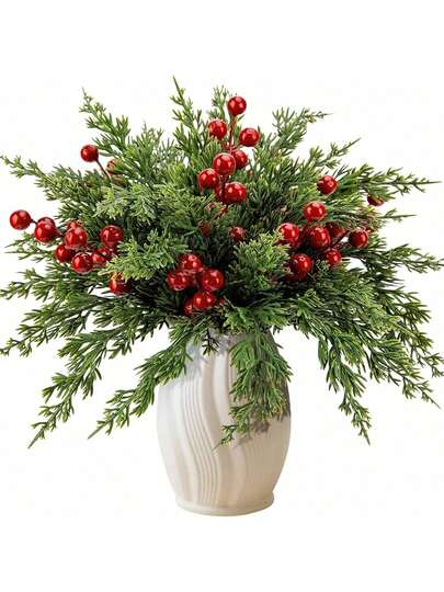 4PCS Artificial Holly Red Fruit And Pine Branches, Artificial Fake Plant For Autumn Decorations, Winter Decorations, Halloween Decorations, Christmas Decorations, Birthday Gifts, Holiday Essentials, Bedroom Decorations, Room Decorations, Home Decorations,Christmas Decorations Halloween Decorations Christmas Decorations Home Bedroom Decor, Christmas Gifts