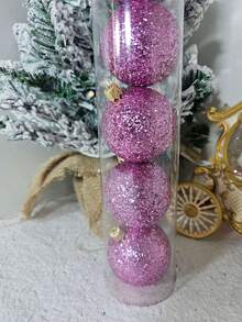 6cm/9pcs Per Box Glass Glitter Christmas Tree Ornament Balls - Pink - View 3