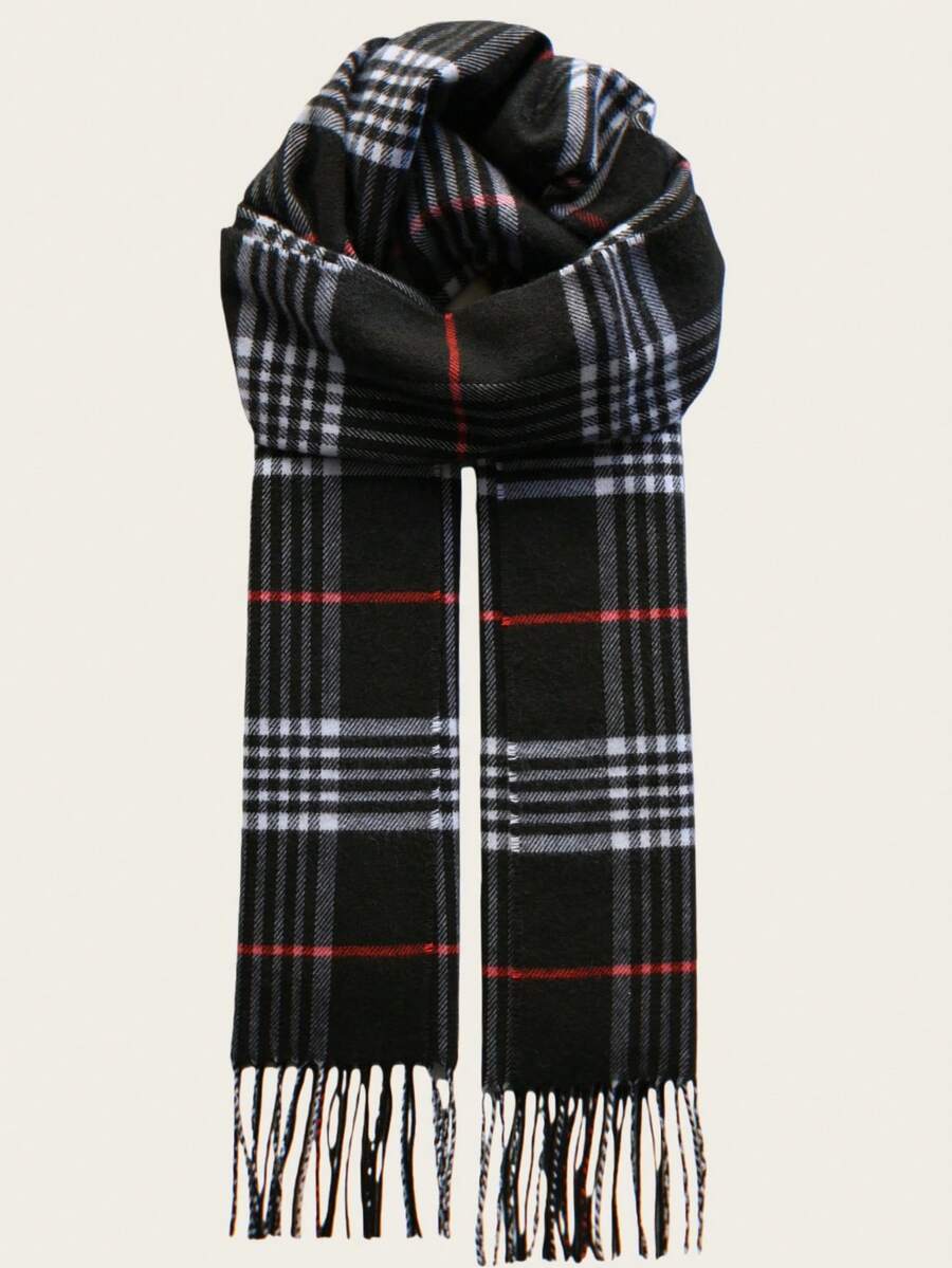 1 件经典格子男士围巾，男女通用男友风格礼物，双面时尚保暖颈部保暖，适合秋冬季，男女皆宜男士配饰男士围巾 - 彩色 - 查看 1