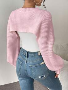 Asymmetric Hem Solid Color Ribbed Knit Pullover Sweater - Baby Pink - View 2