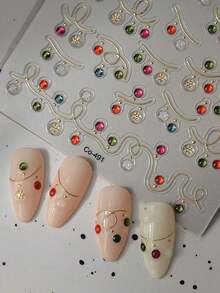 1 pieza Pegatina de uñas de Navidad con caramelo rojo en relieve 5D, Decoración de uñas autoadhesiva e impermeable DIY - Multicolor 2 - Ver 2