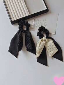 1个缎带蝴蝶结卷发发圈，女士优雅低马尾发髻发饰，头饰发带头饰