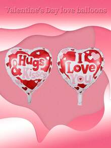 100pcs Heart-Shaped Aluminum Foil Balloons Heart Wedding Printed Aluminum Foil I Love You Balloons