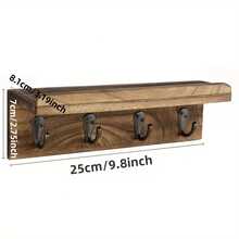 1 pieza Soporte de llaves de madera rústica con 4 ganchos de metal, estante de pared para llaves y organizador de correo para entrada, dormitorio, cocina, sala de estar, decoración del hogar, almacenamiento, exhibición decorativa funcional, diseño moderno y contemporáneo, solución de organización ahorradora de espacio, regalo perfecto para familia y amigos - Multicolor - Ver 5
