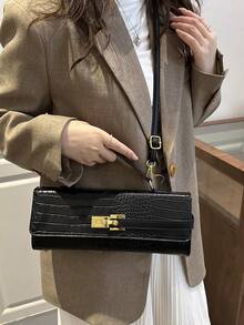 2025新款女士休闲小手提包，时尚复古托特包，多功能单肩斜挎包 - 黑色 - 查看 2