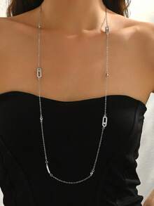 1 件女士法式镂空矩形几何长项链毛衣链，百搭分层佩戴，适合派对、聚会、休闲 - 金色 - 查看 10