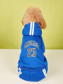 1pc English Letter Print Hooded Sweatshirt For Small Dogs, Autumn Fleece Apparel For Schnauzer, Pomeranian, Shiba Inu - Navy Blue - View 4