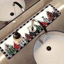 1pc Christmas Tree Pattern Absorbent Quick-Dry Mat, Bathroom Kitchen Countertop Faucet Absorbent Drying Mat, Office Commercial Farm Home Faucet Decorative Draining Mat - Multicolor - View 5