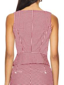 Women's Summer Casual Sleeveless Thick Strap Button Plaid Tank Top - Women Vacation Outfits, Summer Tops - Red - View 6